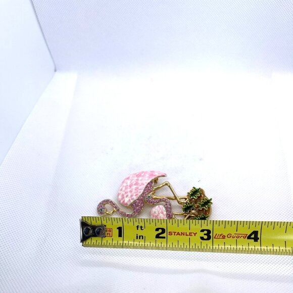 Tropical Pink Rhinestone Crystal Flamingo Mother Baby Chick Enamel Brooch Pin - Picture 8 of 8